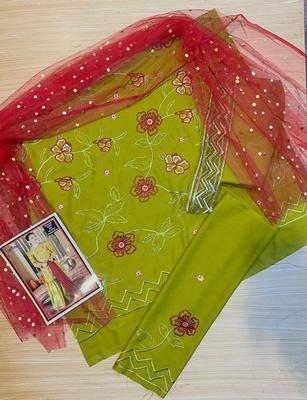 3 Pcs Girl's Dhanak Embroidered Unstitched Suit