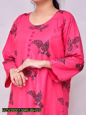 2 Pcs Women's Stitched Linen Printed Suit