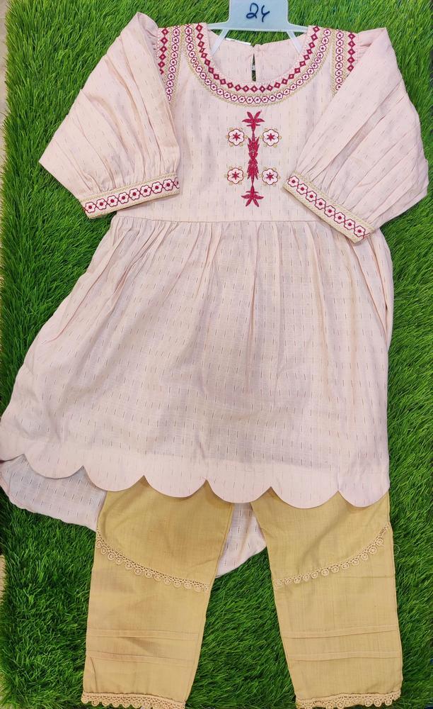 Girl's Cotton Embroidered Shirt And Trouser Set