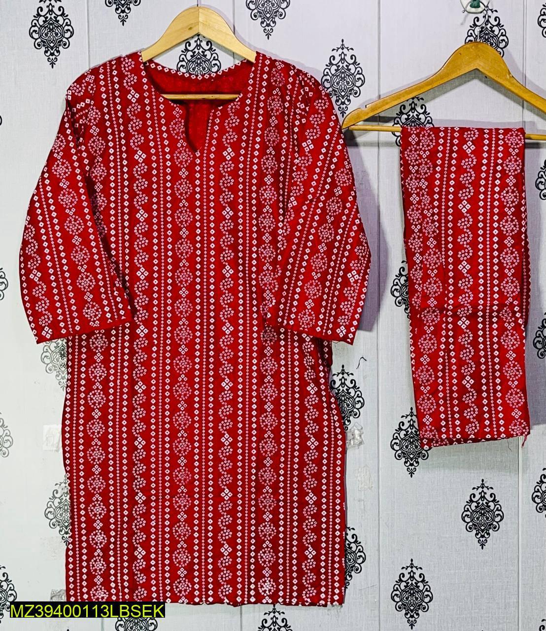 2 Pcs Women Stitched Linen Printed Suit