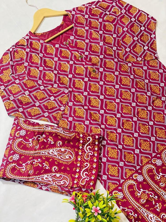 2 Pcs Women's Stitched Lawn Printed Suit