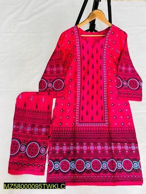 2 Pcs Women's Stitched Linen Printed Suit