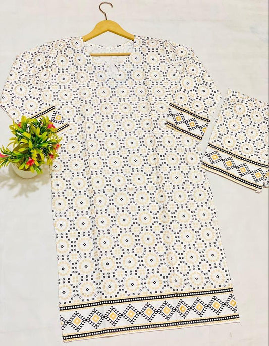 2 Pcs Women's Stitched Lawn Printed Suit