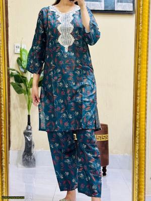 2 Pcs Women's Stitched Lawn Embroidered Shirt And Trouser