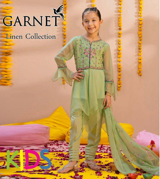 2 Pcs Girl's Linen Embroidered Unstitched Suit