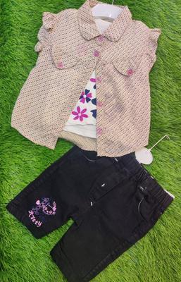 Baby Girl's Cotton Plain Shirt & Jeans Set