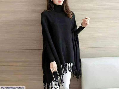 Women's Fleece Plain Poncho Cape Shawl