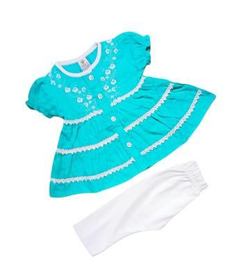 Baby Girl's Cotton Printed Frock And Trouser Set