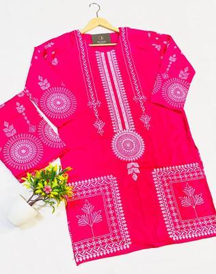 2 Pcs Women's Stitched Lawn Printed Shirt And Trouser