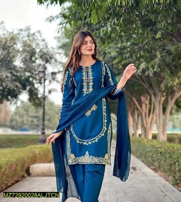 2 Pcs Women's Stitched Lawn Embroidered Shirt And Trouser