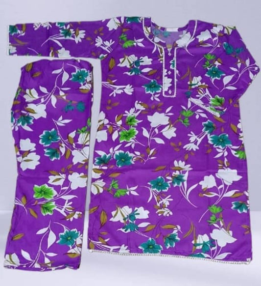 2 Pcs Women's Stitched Cotton Printed Shirt And Trouser