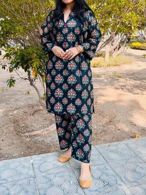 2 Pcs Women's Stitched Linen Printed Suit