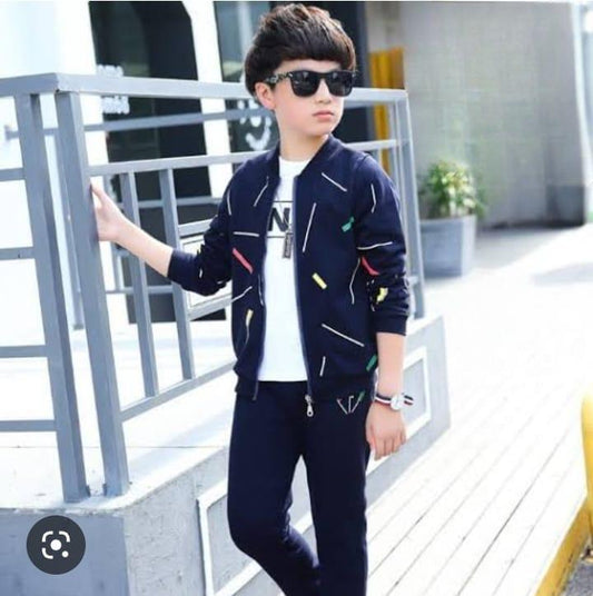 2 Pcs Boy's Fleece Printed Zipper Tracksuit