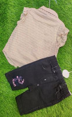 Baby Girl's Cotton Plain Shirt & Jeans Set