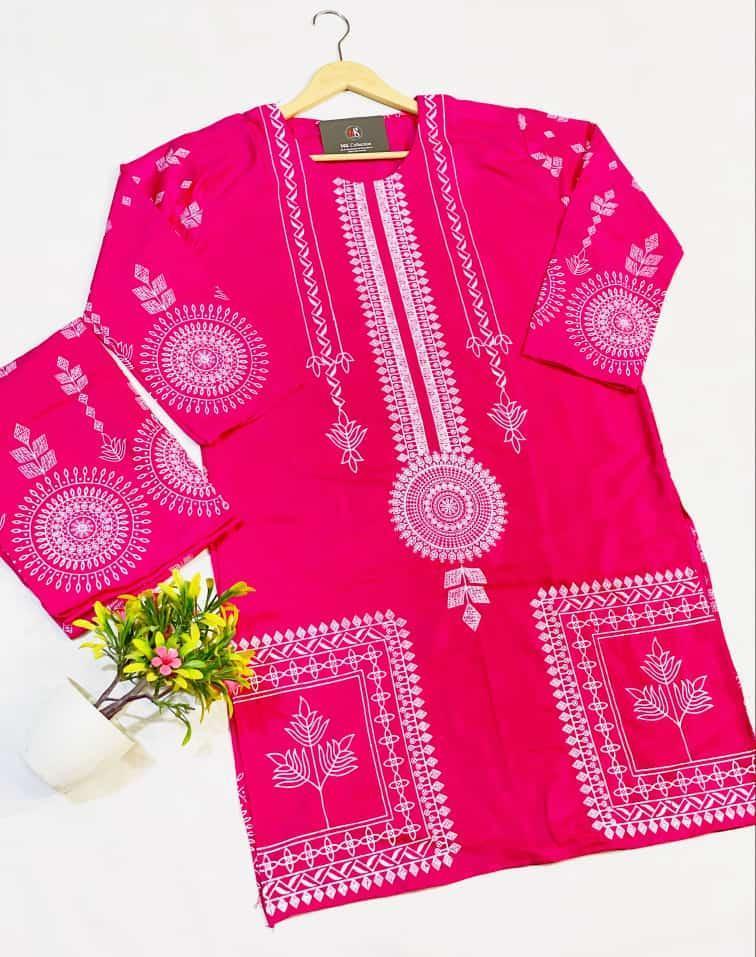 2 Pcs Women's Stitched Linen Printed Suit