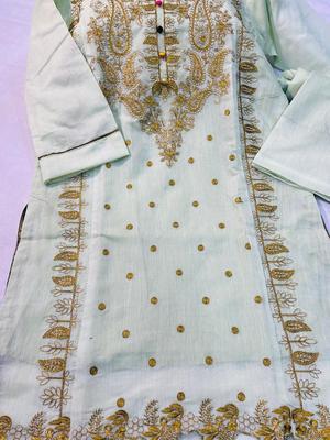 2 Pcs Women's Stitched Paper Cotton Embroidered Suit