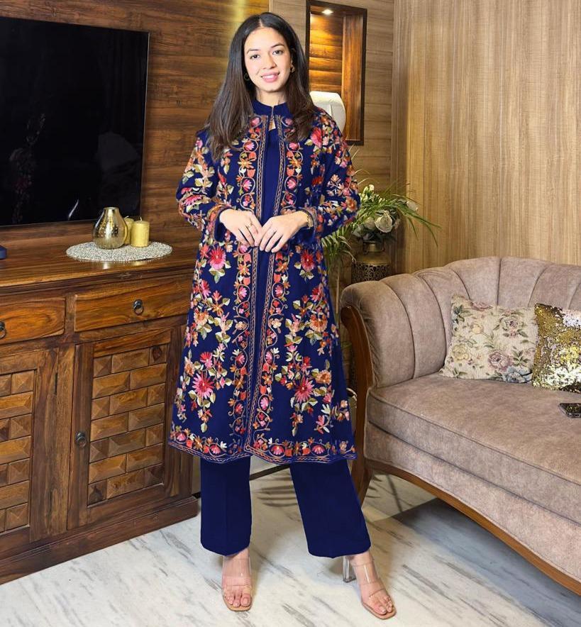 Women's Stitched Katan Silk Embroidered Gown Shirt And Trouser