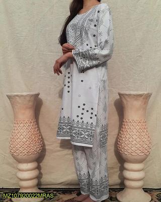 2 Pcs Women's Stitched Arabic Lawn Printed Shirt And Trouser