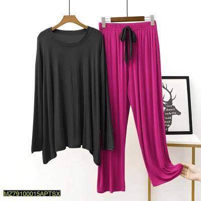 2 Pcs Women's Stitched Cotton Jersey Plain Sleepwear