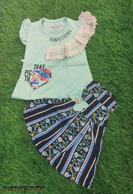 Baby Girl's Blended Shirt With Cotton Skirt