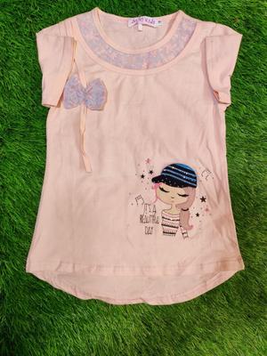 Girl's Stitched Blended Printed T-Shirt