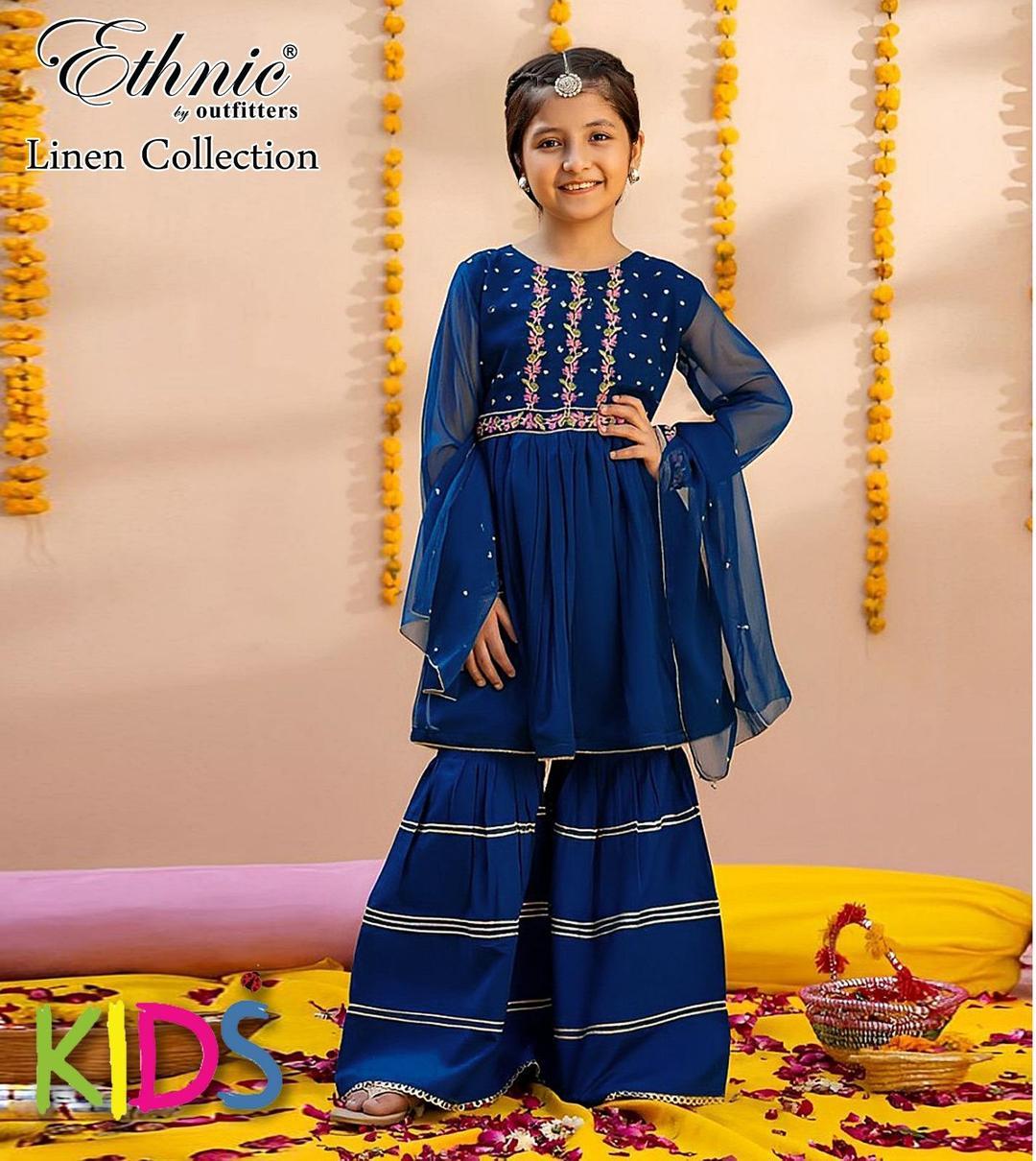 2 Pcs Girl's Linen Embroidered Unstitched Suit