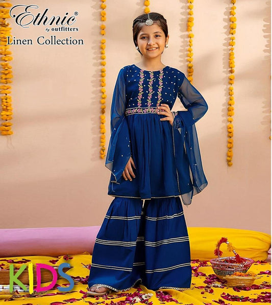 2 Pcs Girl's Linen Embroidered Unstitched Suit