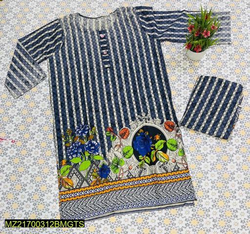 2 Pcs Women's Stitched Lawn Printed Suit