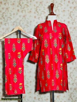 2 Pcs Women's Stitched Linen Printed Suit