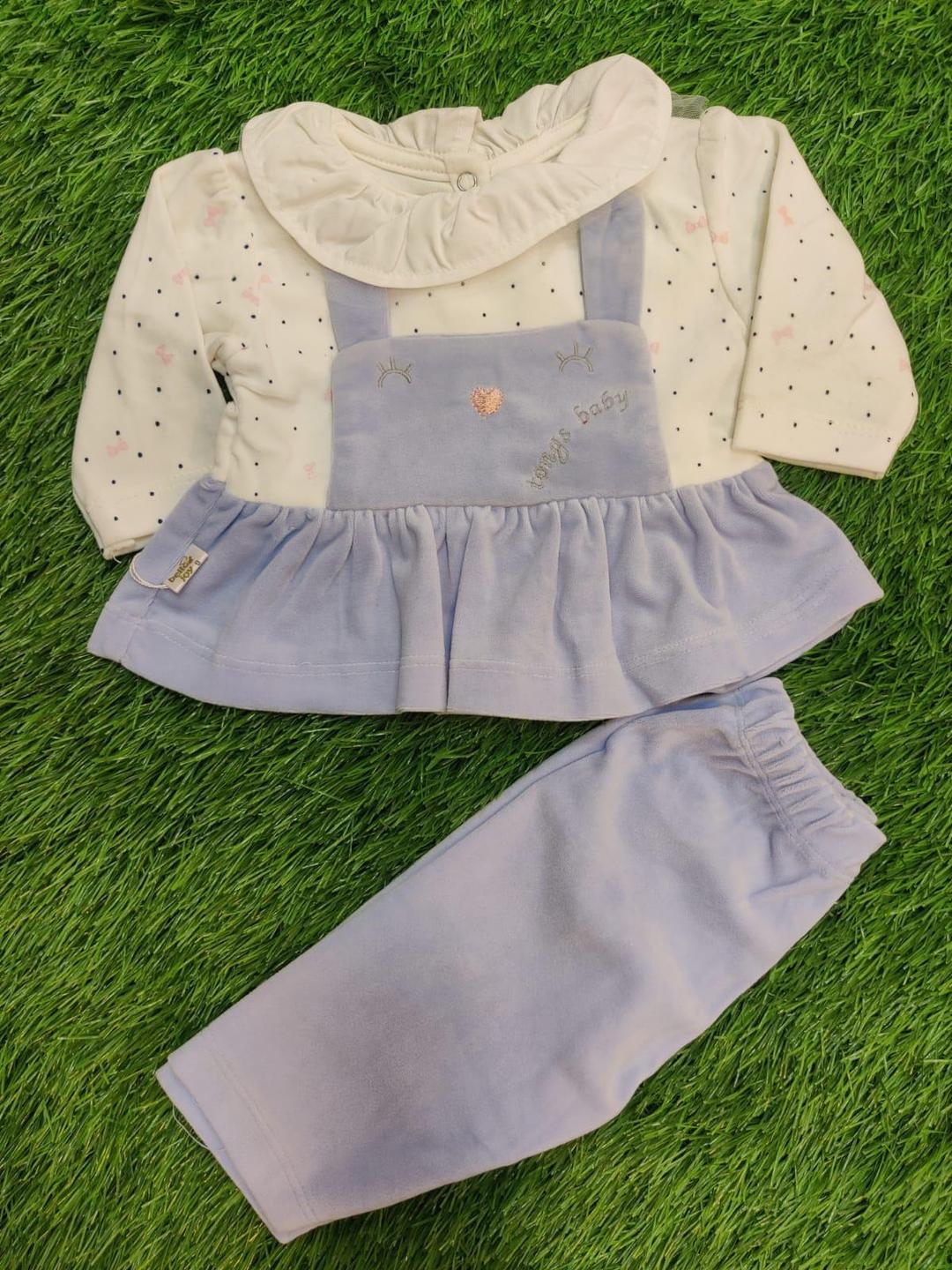 Baby Girl Blended Embroidered Frock And Trouser Set