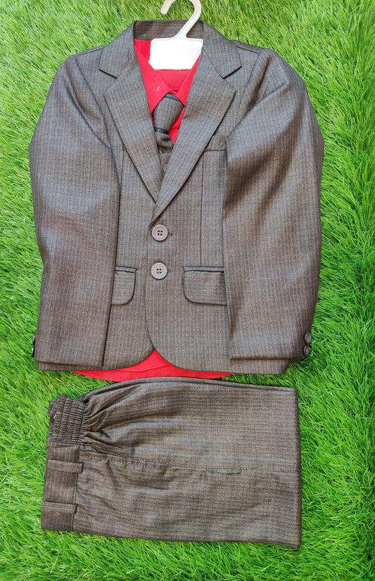 4 Pcs Boy's Stitched Cotton Plain Pant Coat