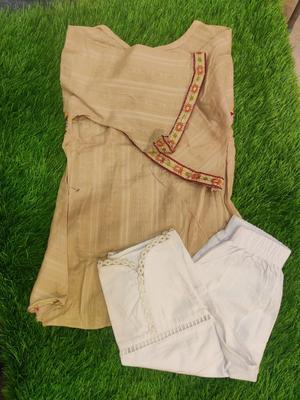 2 Pcs Girl's Cotton Lawn Plain Shirt And Trouser Suit