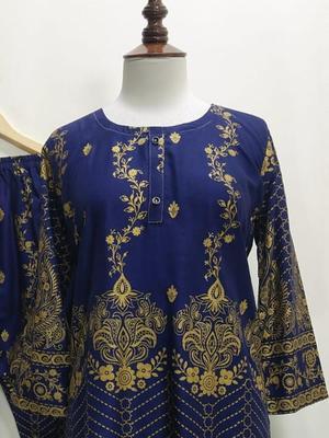 2 Pcs Women's Stitched Lawn Printed Suit