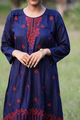 2 Pcs Women's Stitched Cotton Embroidered Shirt And Trouser