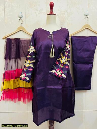 3 Pcs Embroidered Silk Suit