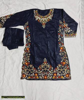 2 Pcs Women's Stitched Cotton Lawn Embroidered Shirt And Trouser