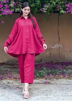 2 Pcs Women's Stitched Georgette Plain Shirt And Trouser