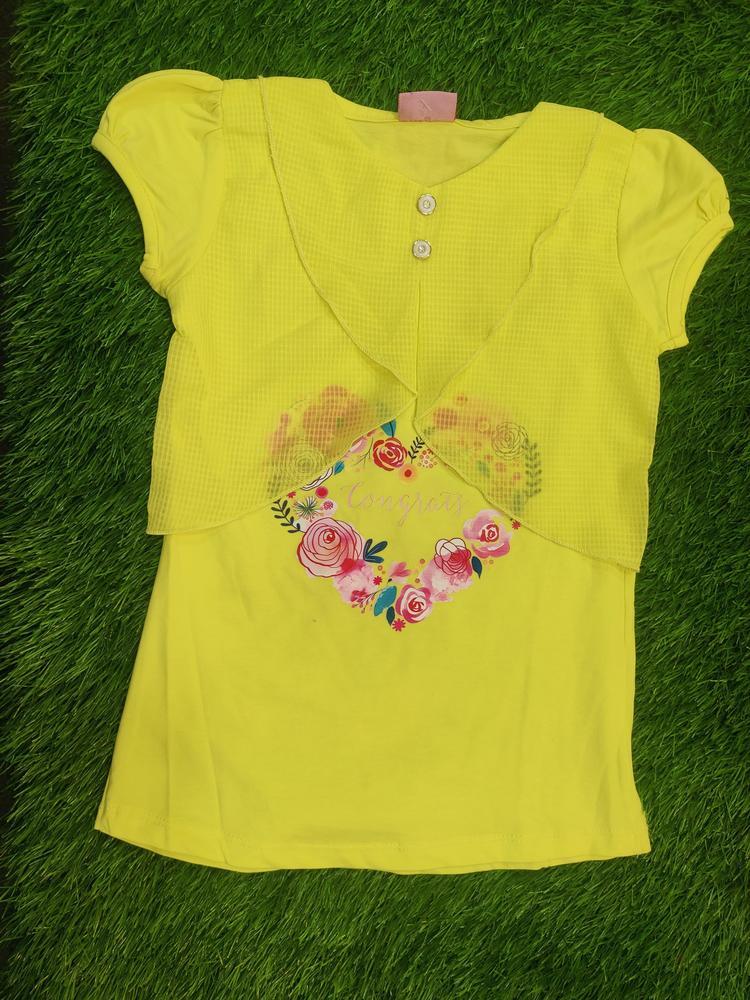 Girl's Stitched Blended Printed T-Shirt