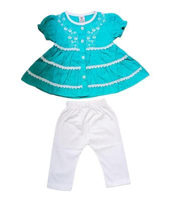 Baby Girl's Cotton Printed Frock And Trouser Set