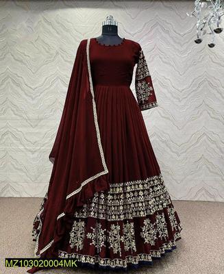 3 Pcs Women's Stitched Shamoz Silk Embroidered Maxi - Maroon