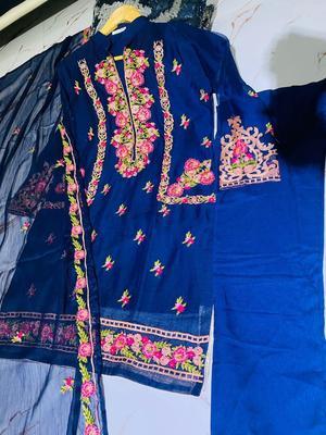 3 Pcs Women's Stitched Chiffon Embroidered Suit