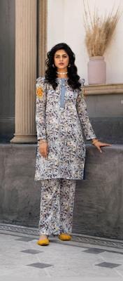 2 Pcs Women's Unstitched Lawn Printed Suit