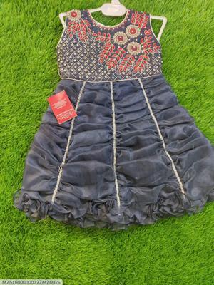 1 Pc Girl's Stitched Net Embroidered Frock