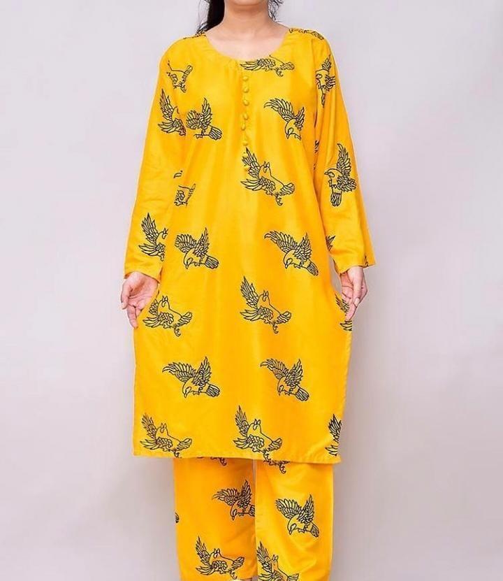 2 Pcs Women's Stitched Linen Printed Suit