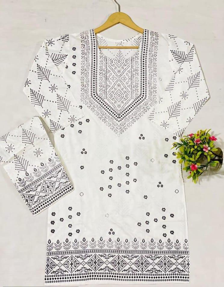 2 Pcs Women's Stitched Arabic Linen Embroidered Suit