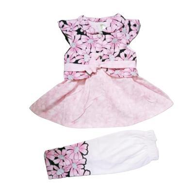 Baby Girl's Cotton Printed Frock And Trouser Set