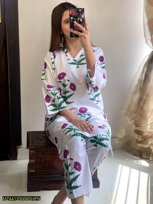 2 Pcs Women's Stitched Arabic Lawn Printed Shirt And Trouser