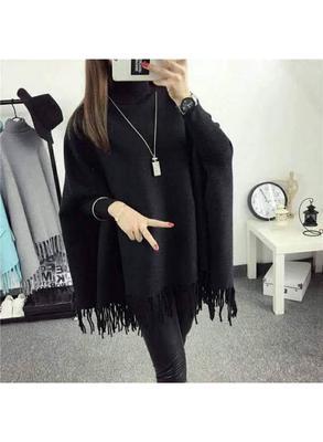 Women's Fleece Plain Poncho Cape Shawl