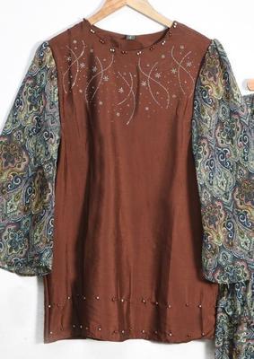 2 Pcs Women's Stitched Chiffon Printed Suit