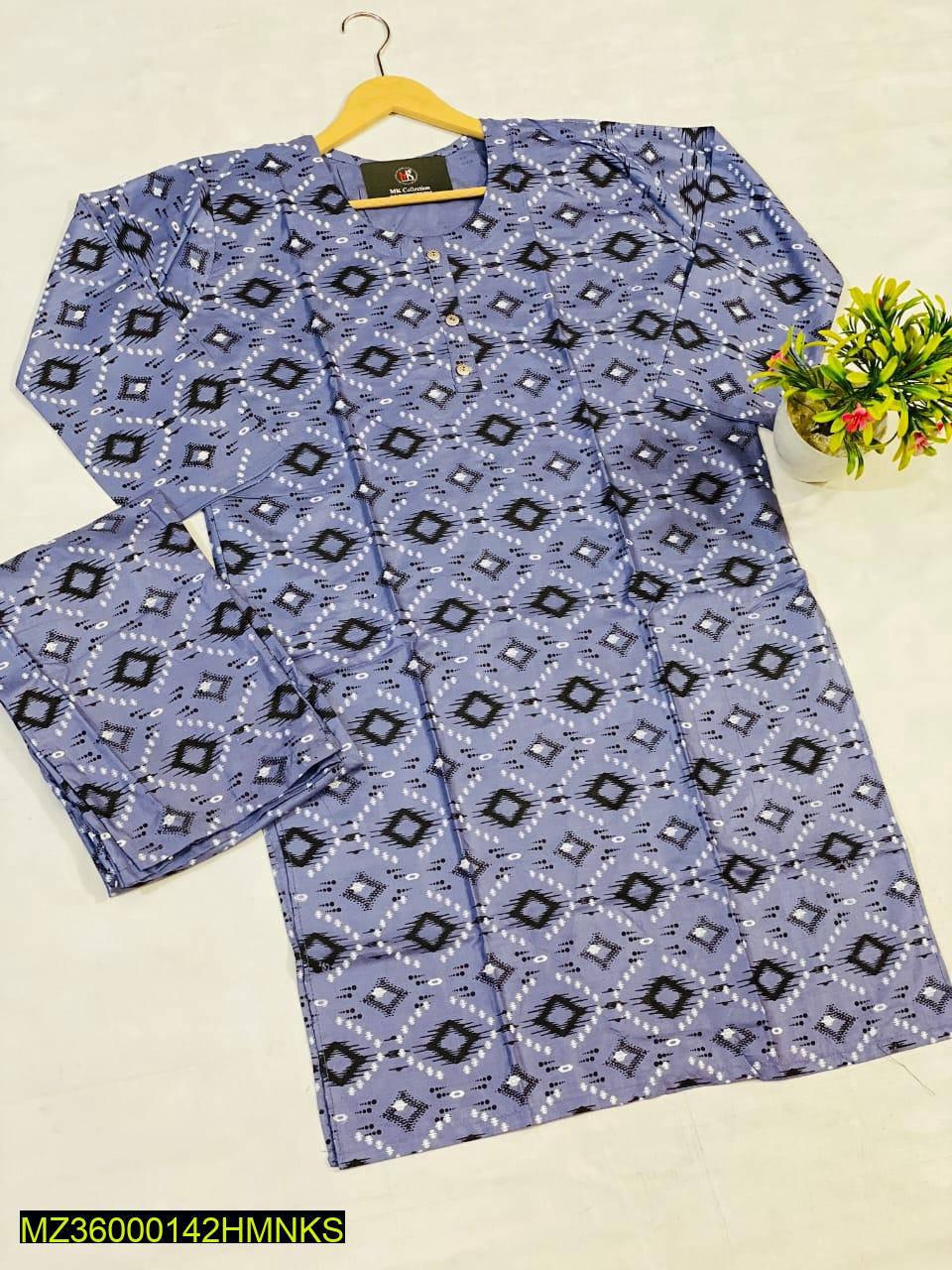 2 Pcs Women's Stitched Lawn Printed Suit